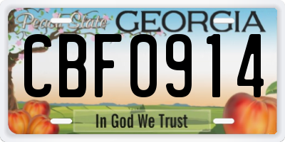 GA license plate CBF0914