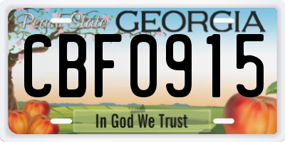 GA license plate CBF0915