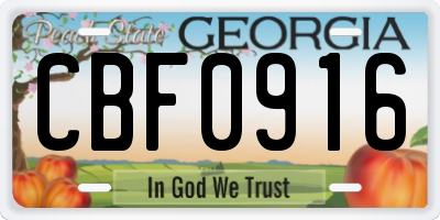 GA license plate CBF0916