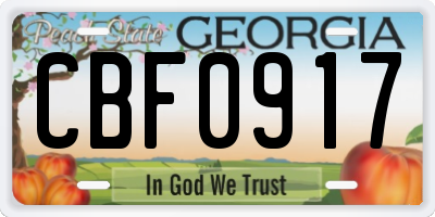 GA license plate CBF0917