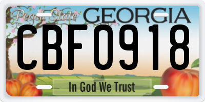 GA license plate CBF0918