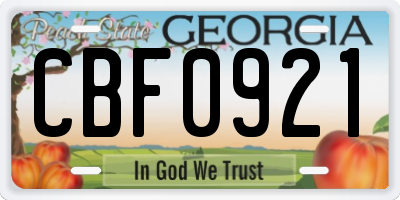 GA license plate CBF0921