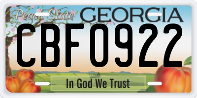 GA license plate CBF0922