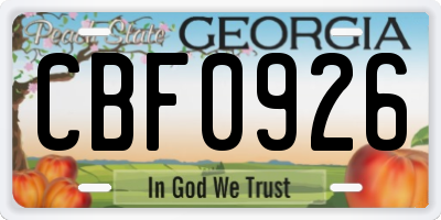GA license plate CBF0926