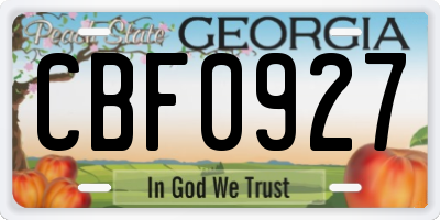 GA license plate CBF0927