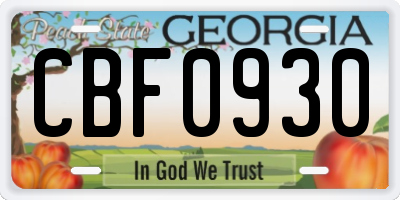 GA license plate CBF0930