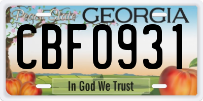 GA license plate CBF0931