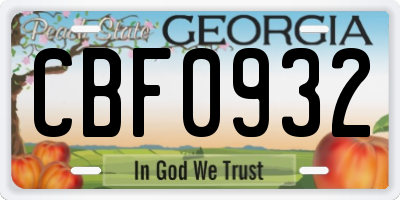 GA license plate CBF0932