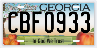 GA license plate CBF0933