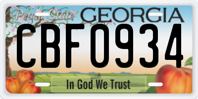 GA license plate CBF0934