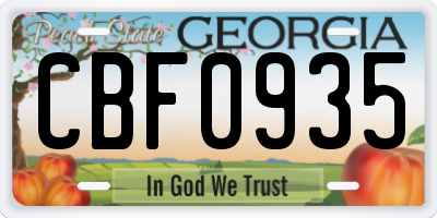 GA license plate CBF0935