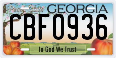 GA license plate CBF0936