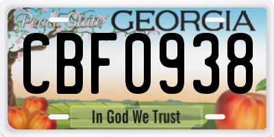 GA license plate CBF0938
