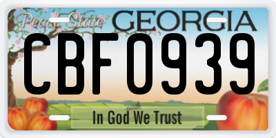 GA license plate CBF0939