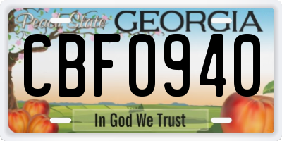 GA license plate CBF0940