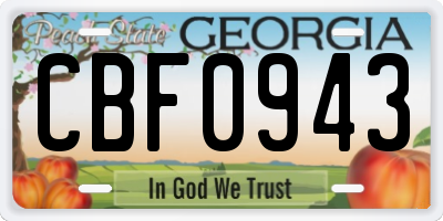 GA license plate CBF0943
