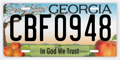 GA license plate CBF0948
