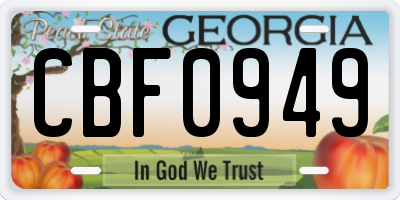 GA license plate CBF0949