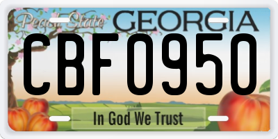 GA license plate CBF0950