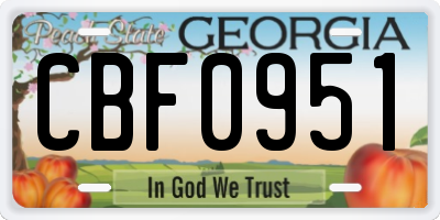 GA license plate CBF0951