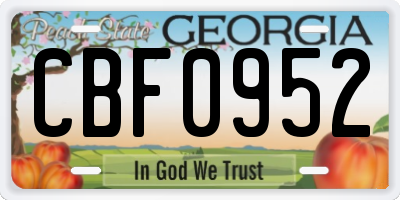 GA license plate CBF0952