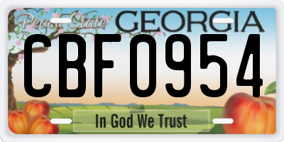 GA license plate CBF0954