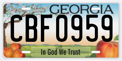 GA license plate CBF0959