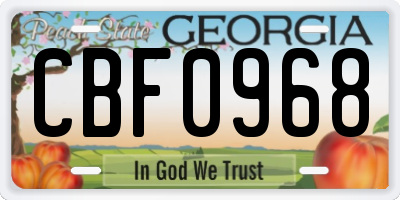 GA license plate CBF0968