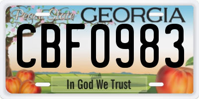GA license plate CBF0983