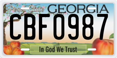GA license plate CBF0987