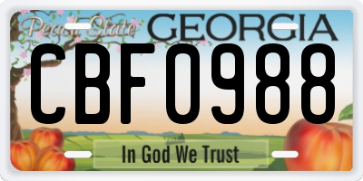 GA license plate CBF0988