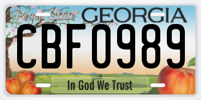GA license plate CBF0989