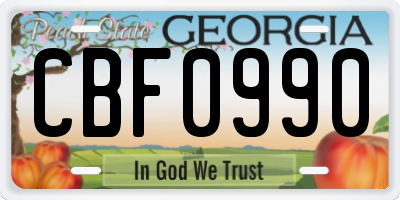 GA license plate CBF0990