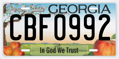 GA license plate CBF0992