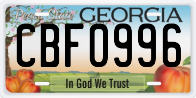 GA license plate CBF0996