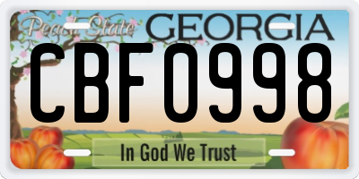 GA license plate CBF0998