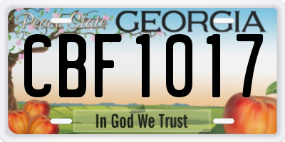 GA license plate CBF1017