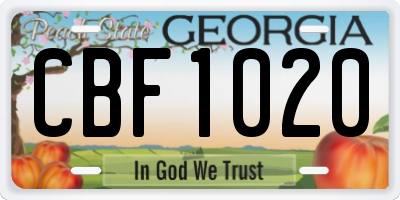 GA license plate CBF1020