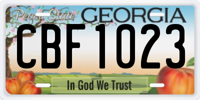 GA license plate CBF1023