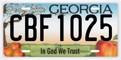 GA license plate CBF1025