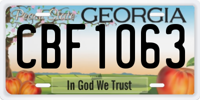 GA license plate CBF1063