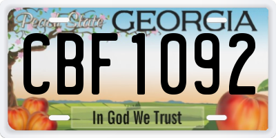 GA license plate CBF1092