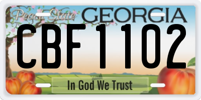 GA license plate CBF1102