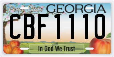 GA license plate CBF1110