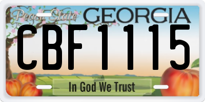 GA license plate CBF1115
