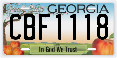 GA license plate CBF1118
