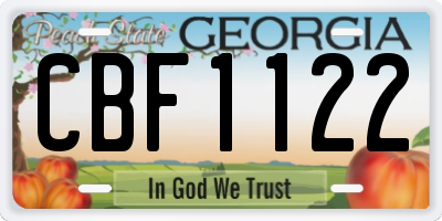 GA license plate CBF1122