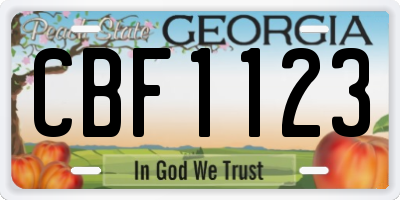 GA license plate CBF1123