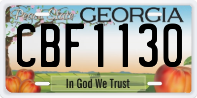GA license plate CBF1130
