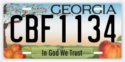 GA license plate CBF1134